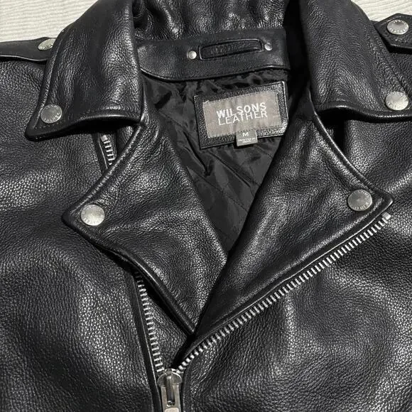 Vintage Wilsons Leather Motorcycle Jacket Biker Black Belted zip y2k grunge punk - Picture 7 of 11